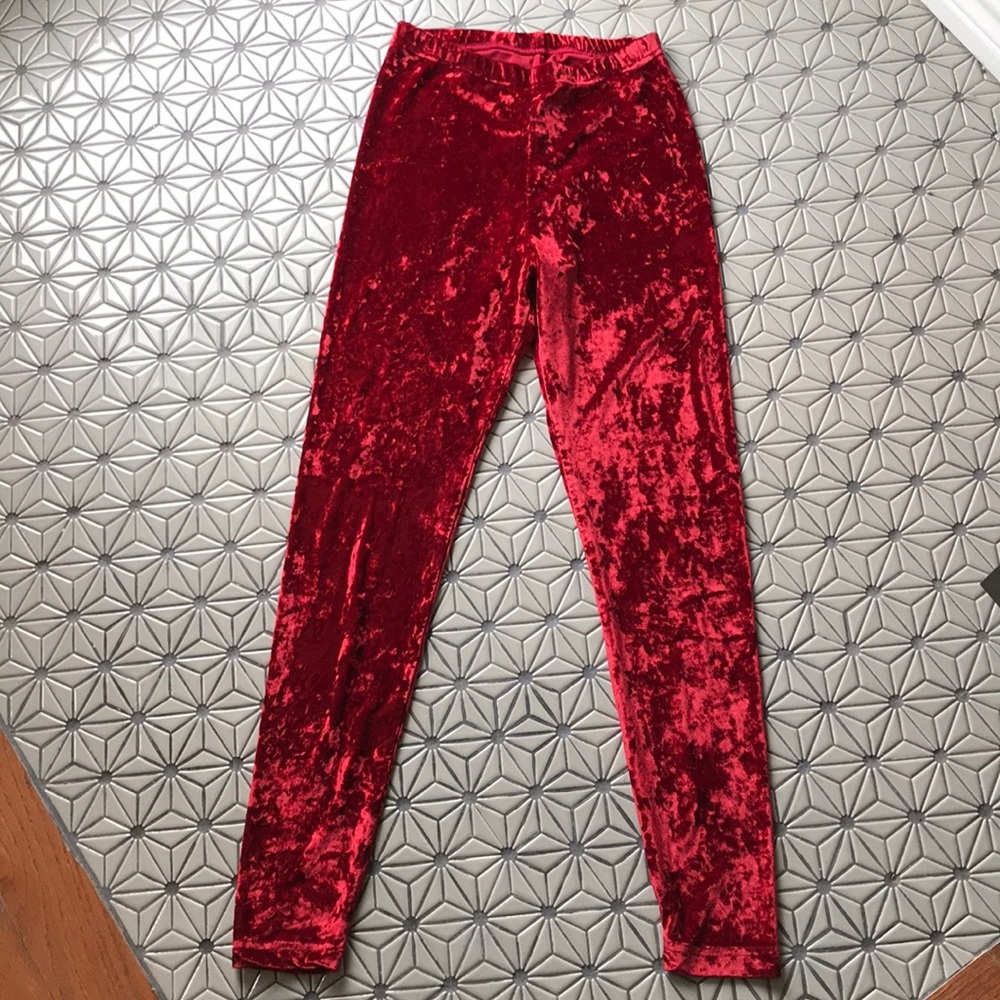 Vintage Contempo 90s Red crushed velvet leggings-M